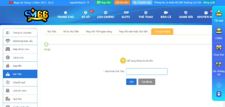 Người chơi khi đến với giao dịch rút tiền SM66 cần đảm bảo các điều kiện được nhà cái đưa ra